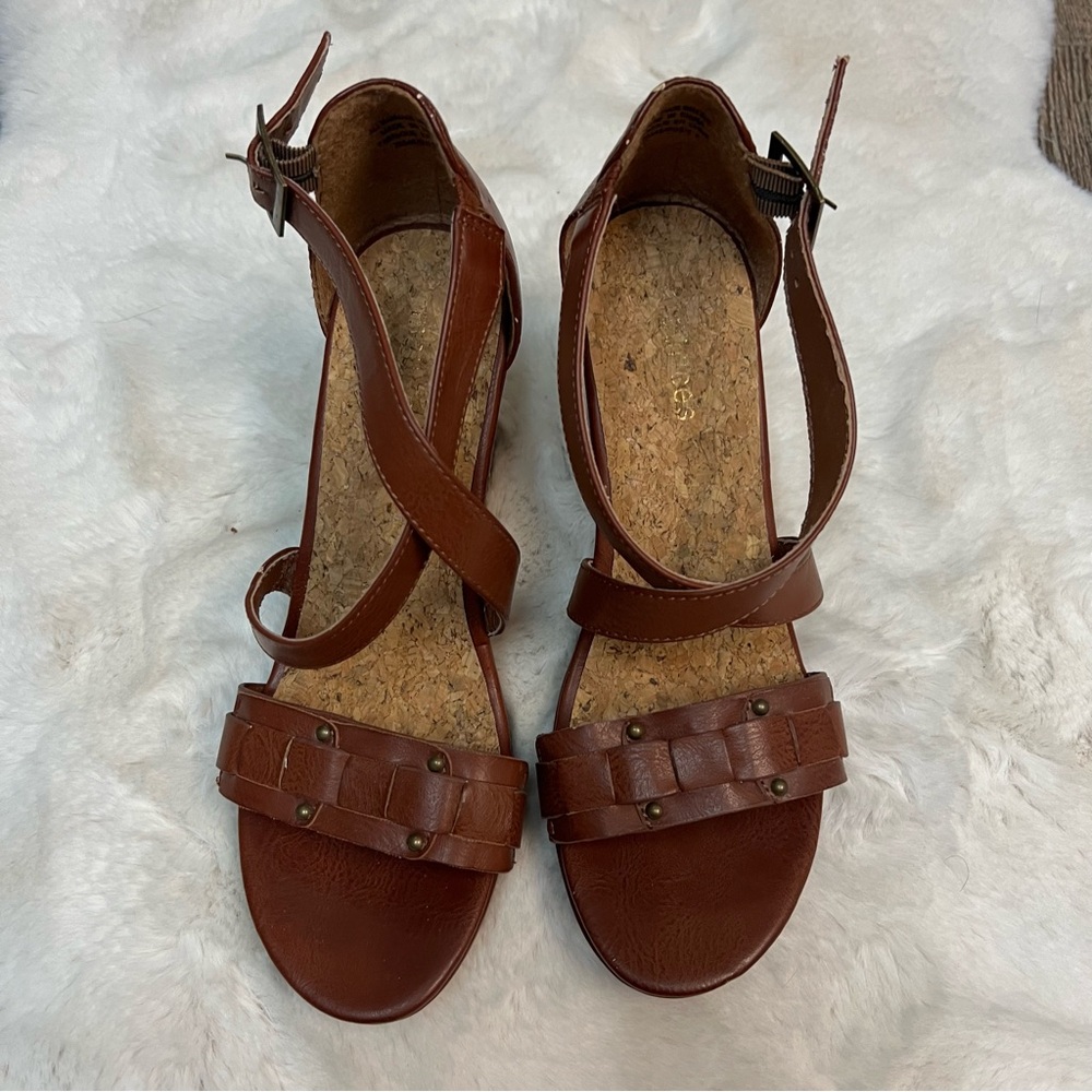 Maurices Brown Strappy Sandals cork heel